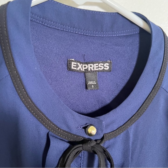 Express Button Front Dress Navy Blue Ruffle 2 - Picture 10 of 11